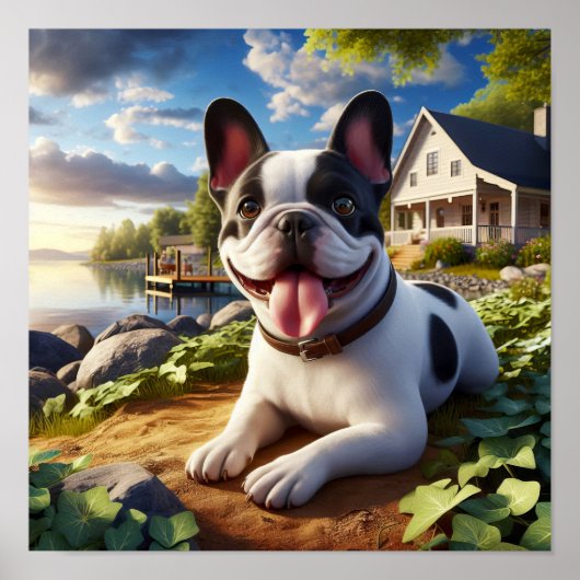 Charmanter französischer Bulldog im Grünen Poster (Vorne)