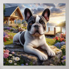 Charmanter französischer Bulldog im Grünen Poster