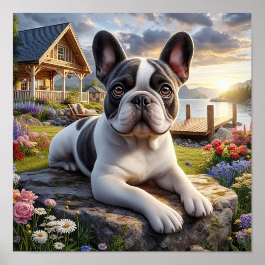 Charmanter französischer Bulldog im Grünen Poster (Vorne)