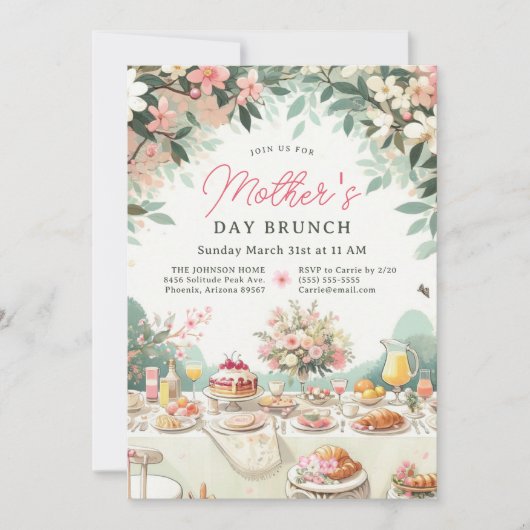 Charmanter Frühlingsbrunch zum Muttertag Einladung (Vorderseite)