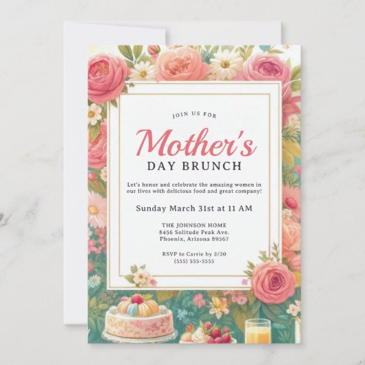 Charmanter Frühlingsbrunch zum Muttertag Einladung (Vorderseite)