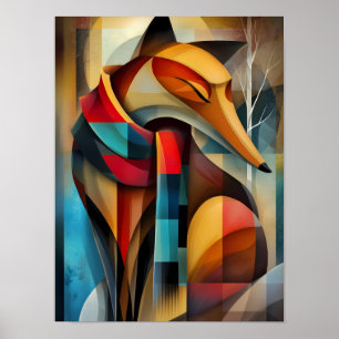 Charmanter Fuchs - kubistische Eleganz im Winter Poster