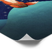 Charmanter Fuchs sitzend unter Vollmond Poster (Ecke)