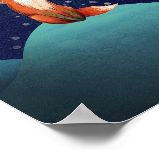 Charmanter Fuchs sitzend unter Vollmond Poster (Ecke)