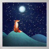 Charmanter Fuchs sitzend unter Vollmond Poster (Vorne)