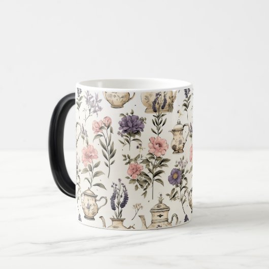 Charmanter Garten Teapos: florales Nahtloses Desig Verwandlungstasse (Vorderseite Links)