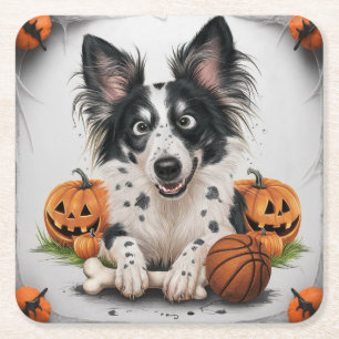 Charmanter Gepunkteter Hund: Halloween Whimsy mit Rechteckiger Pappuntersetzer