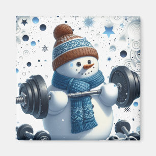 Charmanter Gewichtheber-Schneemann Magnet