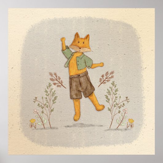 Charmanter handgezeichnet Whimsical Fox mit Botani Poster (Vorne)