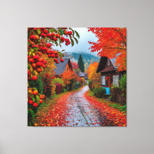 Charmanter Herbstdorfweg Leinwanddruck