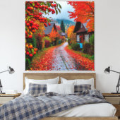 Charmanter Herbstdorfweg Leinwanddruck (Insitu (Schlafzimmer))