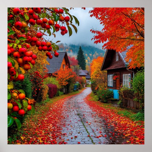 Charmanter Herbstdorfweg Poster (Vorne)