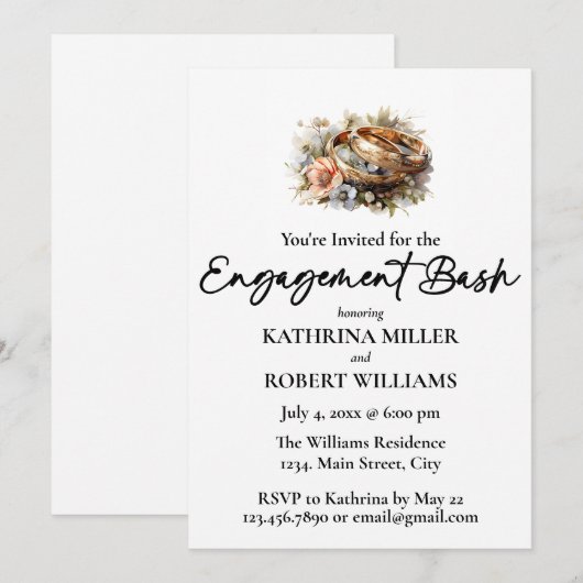 Charmanter Hochzeitsring, Verlobung Bash Einladung (Vorne/Hinten)