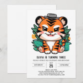 Charmanter Hübscher Tiger Digital Geburtstag Einladung (Vorne/Hinten)