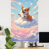 Charmanter Korgi-Hund in den Wolken Poster (Heimbüro)