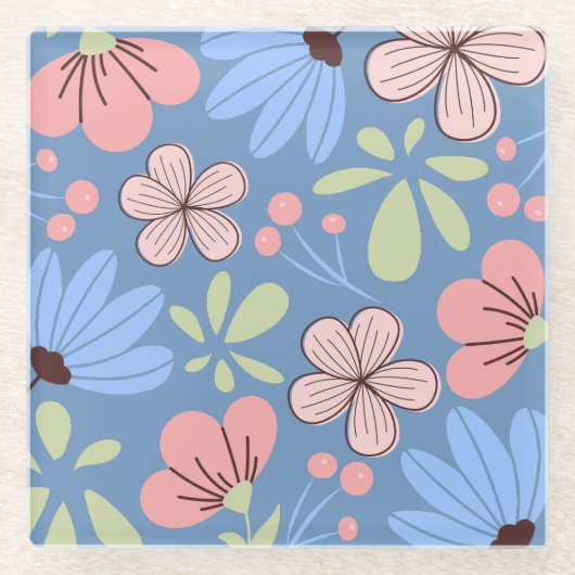 Charmanter, lebendiger, blumengeschmückter Unterse Glasuntersetzer (Vorderseite)