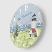 Charmanter Leuchtturm Wasserfarbe Name Küstenlands Große Wanduhr (Winkel)
