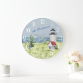 Charmanter Leuchtturm Wasserfarbe Name Küstenlands Große Wanduhr (Zuhause)