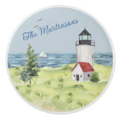 Charmanter Leuchtturm Wasserfarbe Name Küstenlands Keramikknauf (Vorderseite)