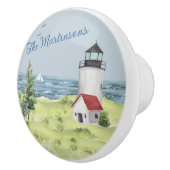 Charmanter Leuchtturm Wasserfarbe Name Küstenlands Keramikknauf (Rechts)