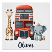 Charmanter Londoner Bus mit Giraffe & Elephant Poster (Vorderseite)