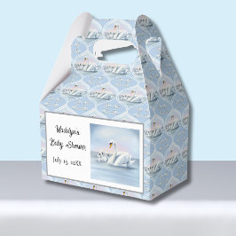 Charmanter Mama Swan mit Babys in Peach Sunset Geschenkschachtel