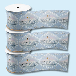 Charmanter Mama Swan mit Babys in Peach Sunset Satinband