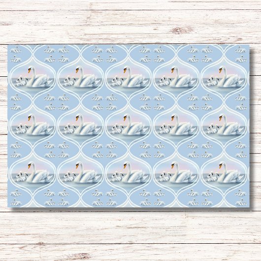 Charmanter Mama Swan mit Babys in Peach Sunset Seidenpapier