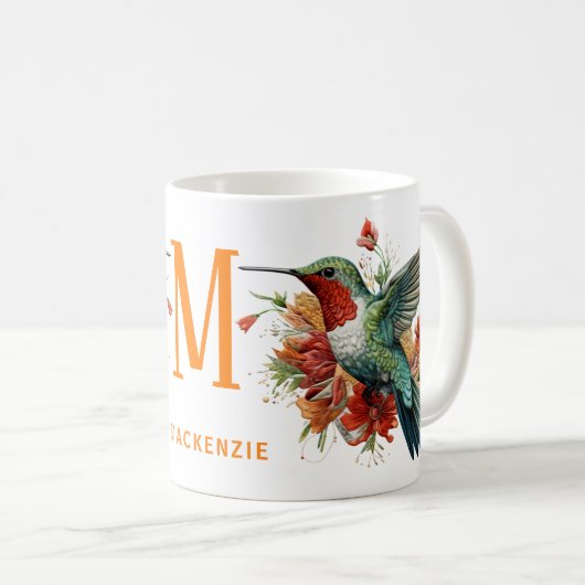 Charmanter Mit Monogramm Hummingbird: Personalisie Kaffeetasse (VorderseiteRechts)