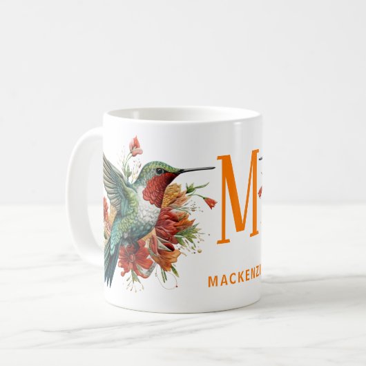 Charmanter Mit Monogramm Hummingbird: Personalisie Kaffeetasse (Vorderseite Links)