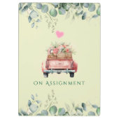 Charmanter Pink Aquarell Truck Floral Green Klemmbrett (Rückseite)