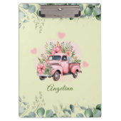 Charmanter Pink Aquarell Truck Floral Green Klemmbrett (Vorderseite)