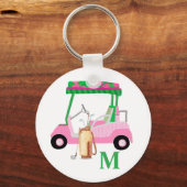 Charmanter Pink Golf Cart mit Clubs und Monogram Schlüsselanhänger (Vorderseite)