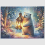 Charmanter Polar Bear Lantern Winterwald Dekoupage Seidenpapier (Vorderseite)