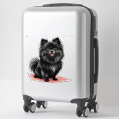 Charmanter schwarzer Pomeranian-Hund Aufkleber (Koffer)