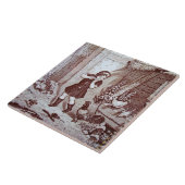 Charmanter Sepia Tile Farm Boy and Chickens Fliese (Seite)