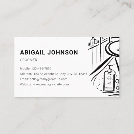 Charmanter Sketch-Hund in einem Wellness-Center, i Visitenkarte (Rückseite)