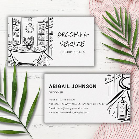 Charmanter Sketch-Hund in einem Wellness-Center, i Visitenkarte