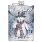 Charmanter Snowman Watercolor Winterwald Flachmann (Vorderseite)