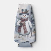 Charmanter Snowman Watercolor Winterwald Flaschenkühler (Vorderseite)