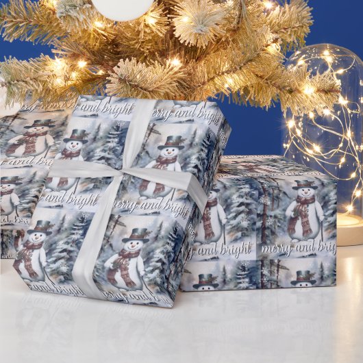 Charmanter Snowman Watercolor Winterwald Geschenkpapier (Feiertage)