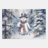 Charmanter Snowman Watercolor Winterwald Geschenkpapier Set (Vorderseite)