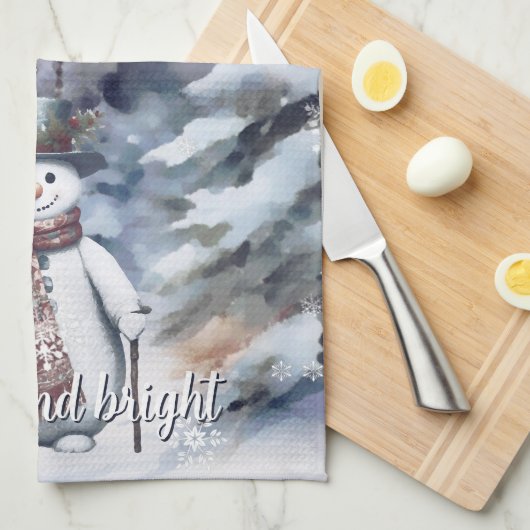 Charmanter Snowman Watercolor Winterwald Geschirrtuch (Viertel Falte)