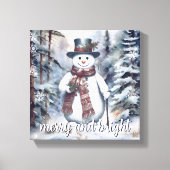 Charmanter Snowman Watercolor Winterwald Leinwanddruck (Vorderseite)