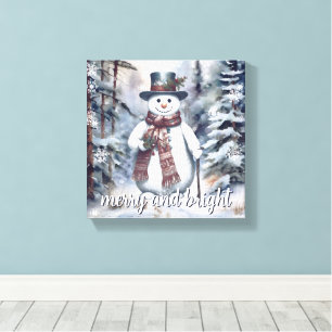 Charmanter Snowman Watercolor Winterwald Leinwanddruck