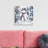 Charmanter Snowman Watercolor Winterwald Leinwanddruck (Insitu (Wohnzimmer))