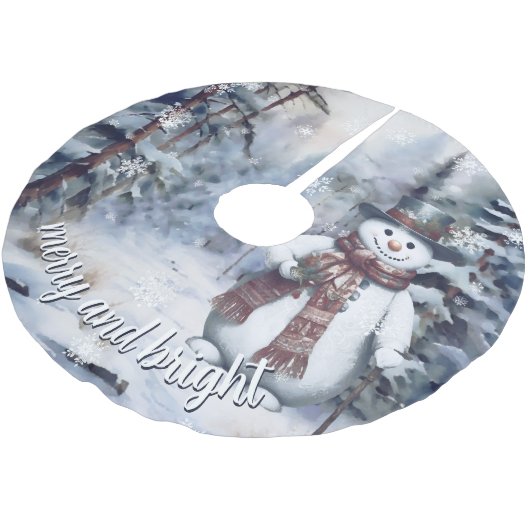 Charmanter Snowman Watercolor Winterwald Polyester Weihnachtsbaumdecke (Schrägansicht)