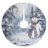 Charmanter Snowman Watercolor Winterwald Polyester Weihnachtsbaumdecke (Vorderseite)