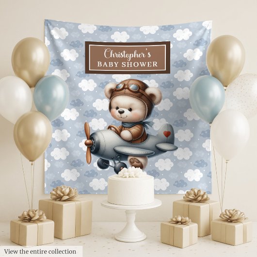 Charmanter Teddybär Pilot Babydusche Hintergrund Wandteppich