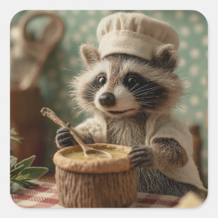 Charmanter und Niedlicher Raccoon-Koch, der eine S Quadratischer Aufkleber